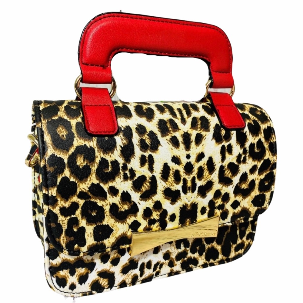 Betsey Johnson Leopard Red Crossbody Top Handle Bag - Picture 1 of 9